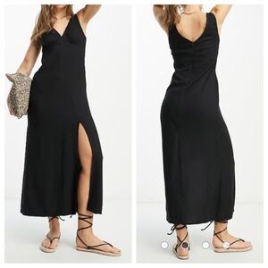 ASOS Design Linen V Neck Maxi Slip Sundress